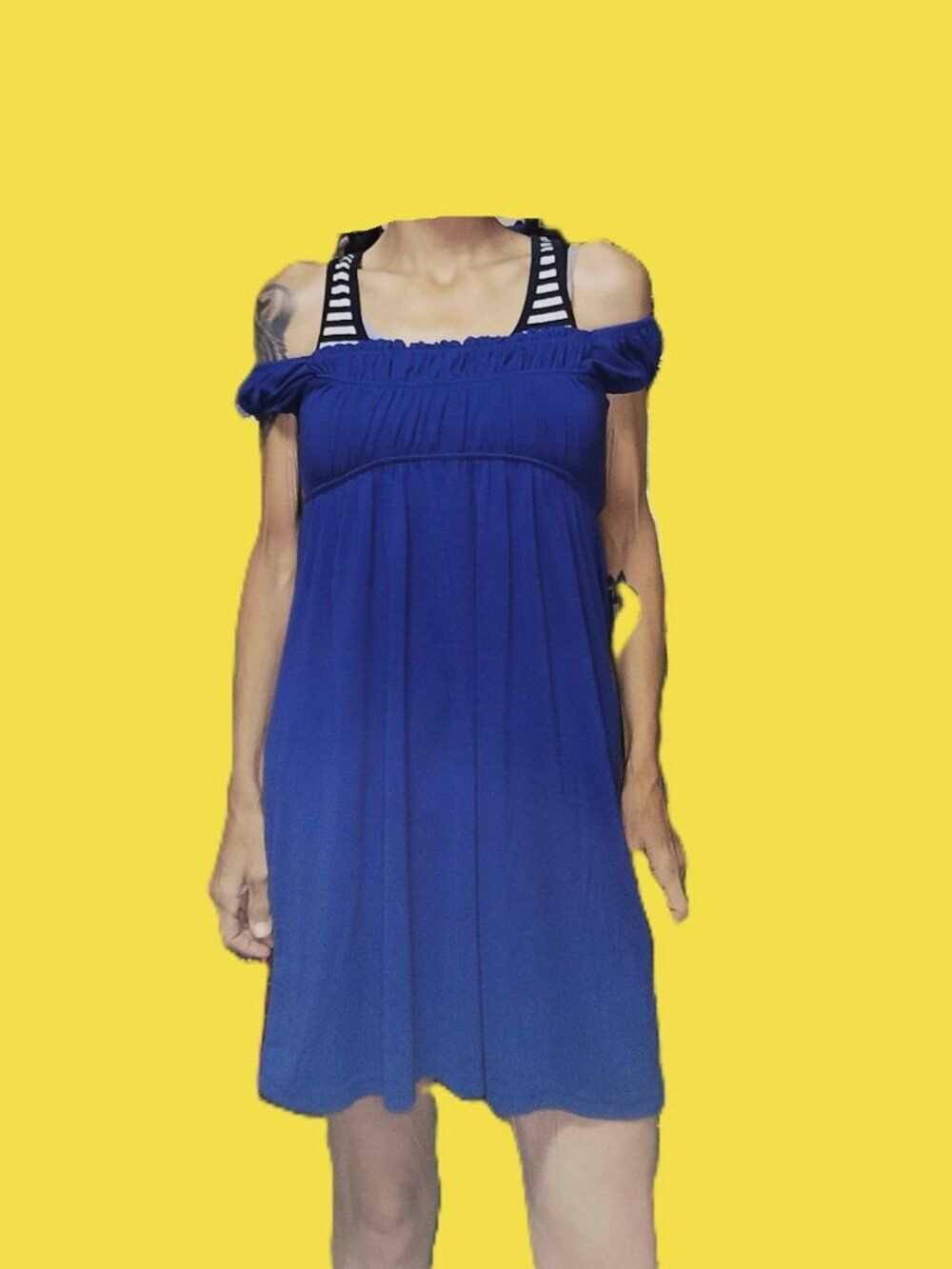 Poof Royal Blue Babydoll Summer Dress Size M | Elastic Smocked Top